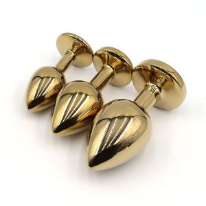 Металлическая анальная пробка с кристаллом — набор размеров S/M/L